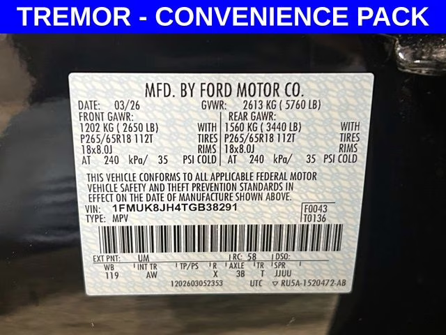 2026 Agate Black Metallic Ford Explorer Tremor 4X4 SUV