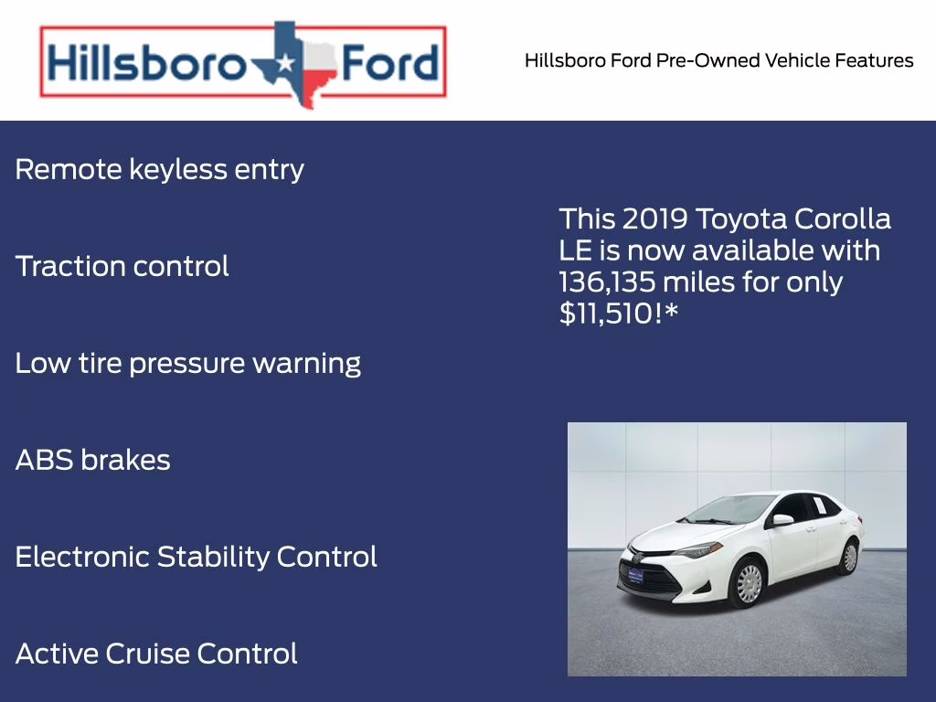 2019 Super White Toyota Corolla LE FWD Sedan