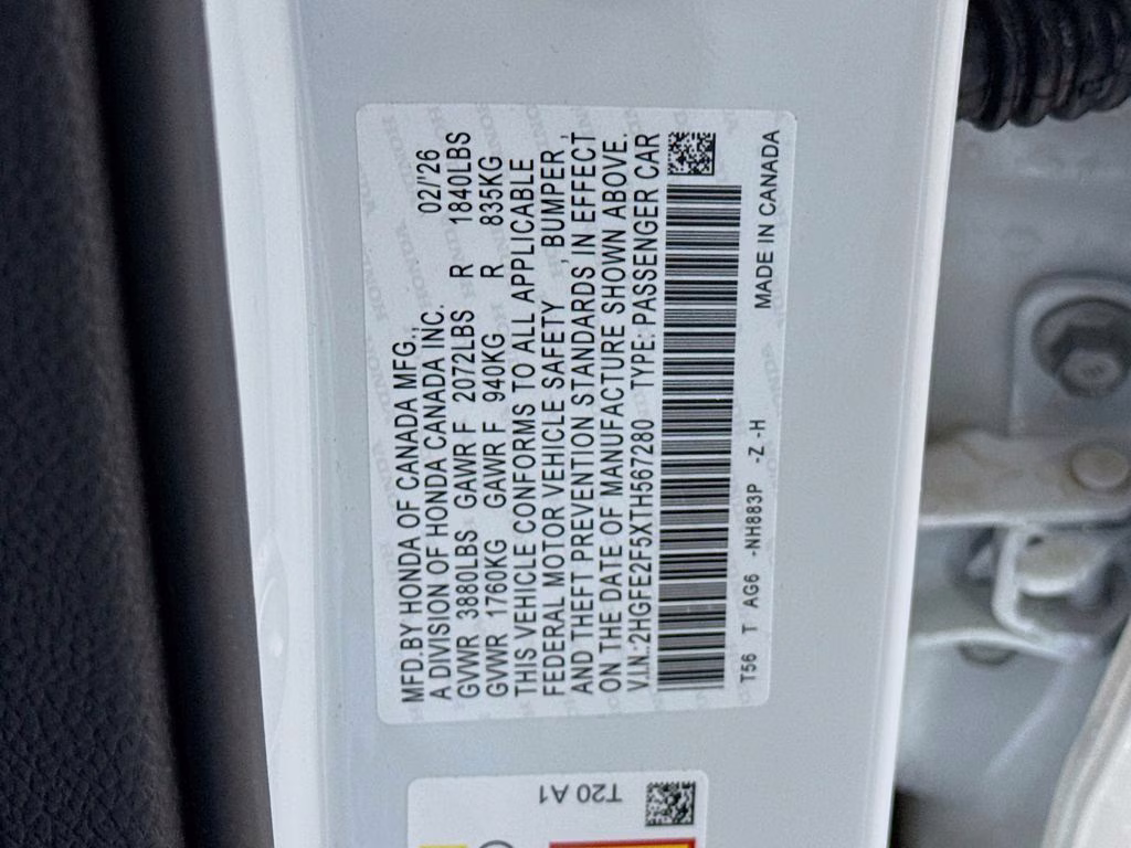 2026 Platinum White Pearl Honda Civic Sport FWD Sedan