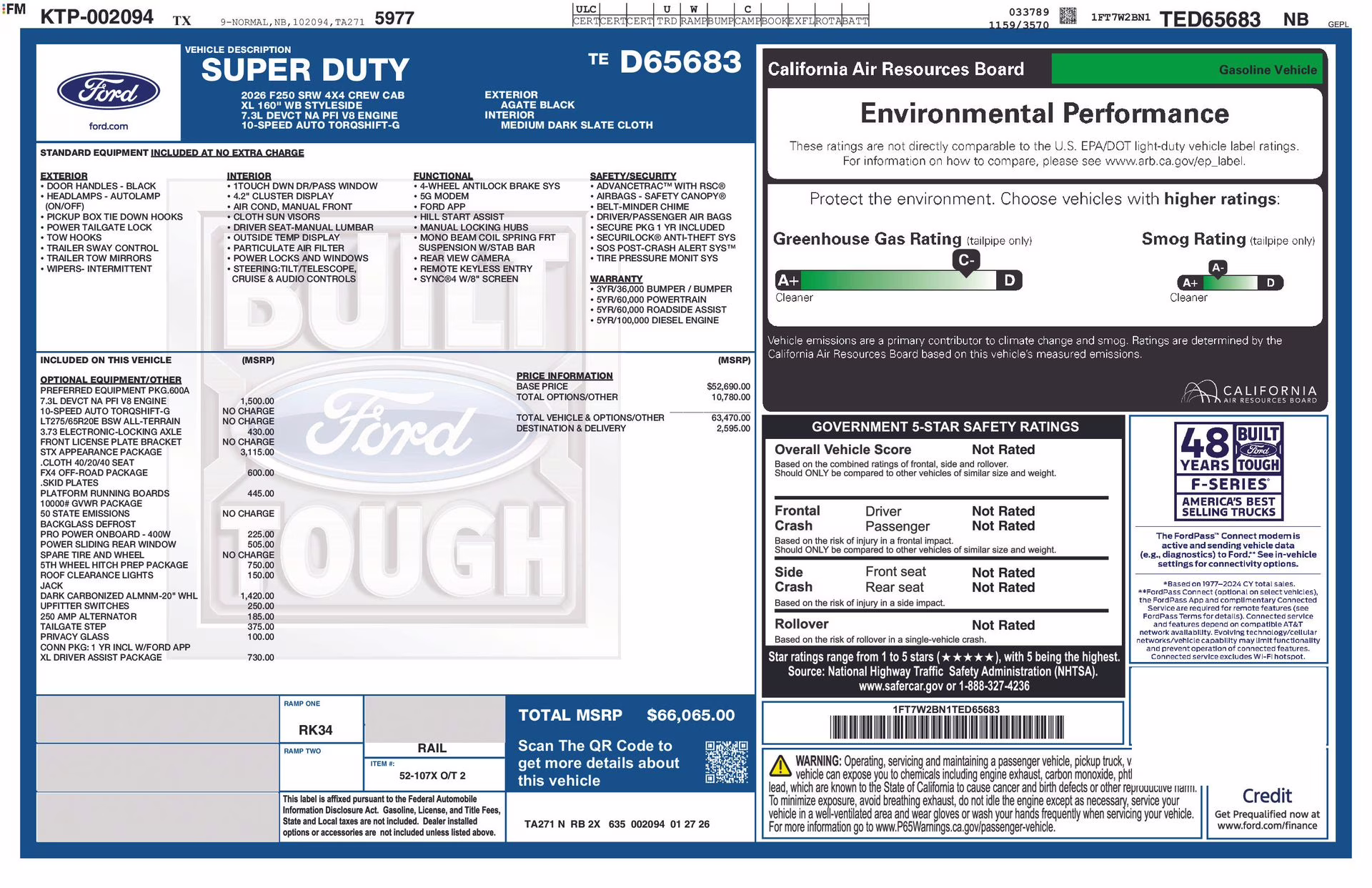 2026 Agate Black Metallic Ford Super Duty F-250 SRW XL 4X4 Truck