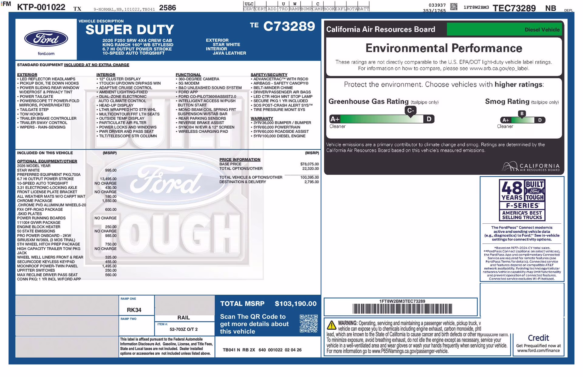 2026 Star White Metallic Tri-Coat Ford Super Duty F-250 SRW King Ranch 4X4 Truck