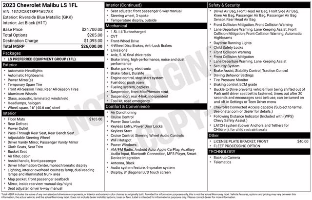2023 Riverside Blue Metallic Chevrolet Malibu LS FWD Sedan
