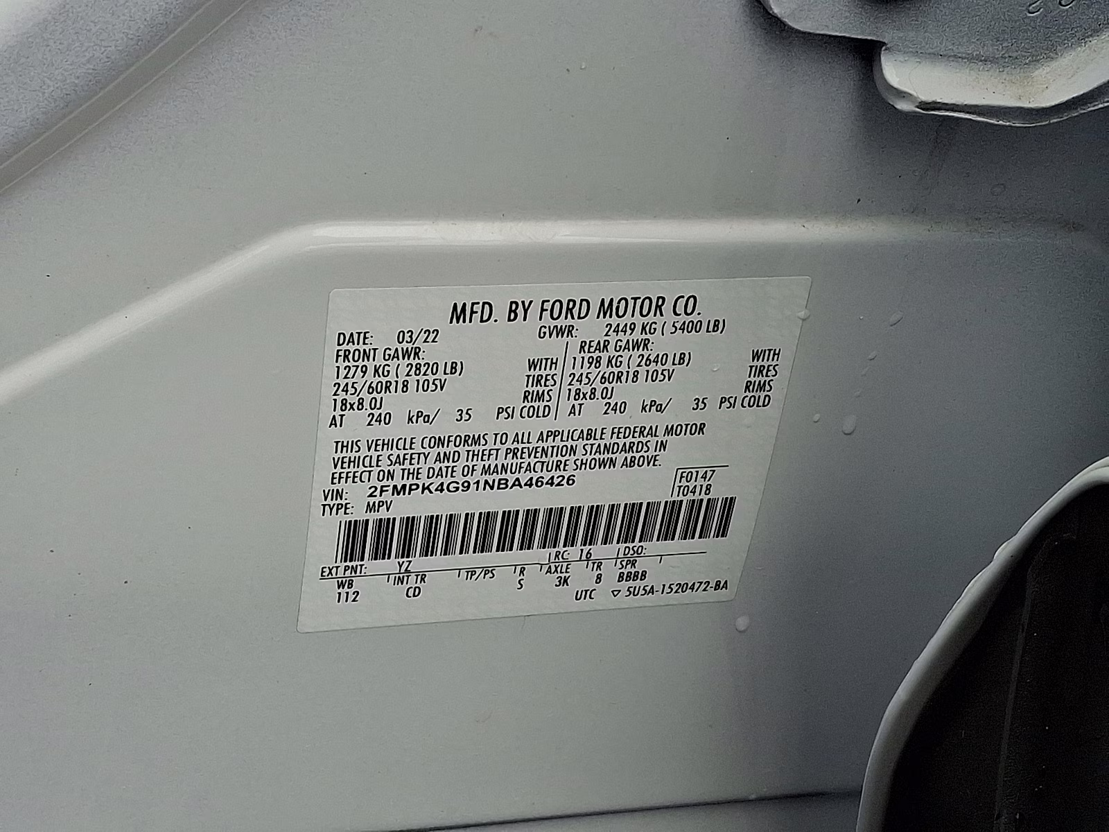 2022 Oxford White - YZ Ford Edge SE AWD