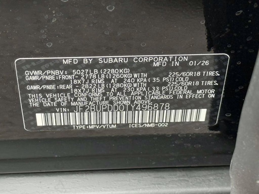 2026 Crystal Black Silica Subaru Outback Limited AWD SUV