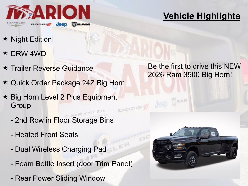 2026 Diamond Black Crystal Pearlcoat Ram 3500 Big Horn 4X4 Truck