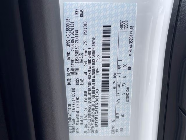 2026 Oxford White Ford Transit Cargo Van Base RWD Van