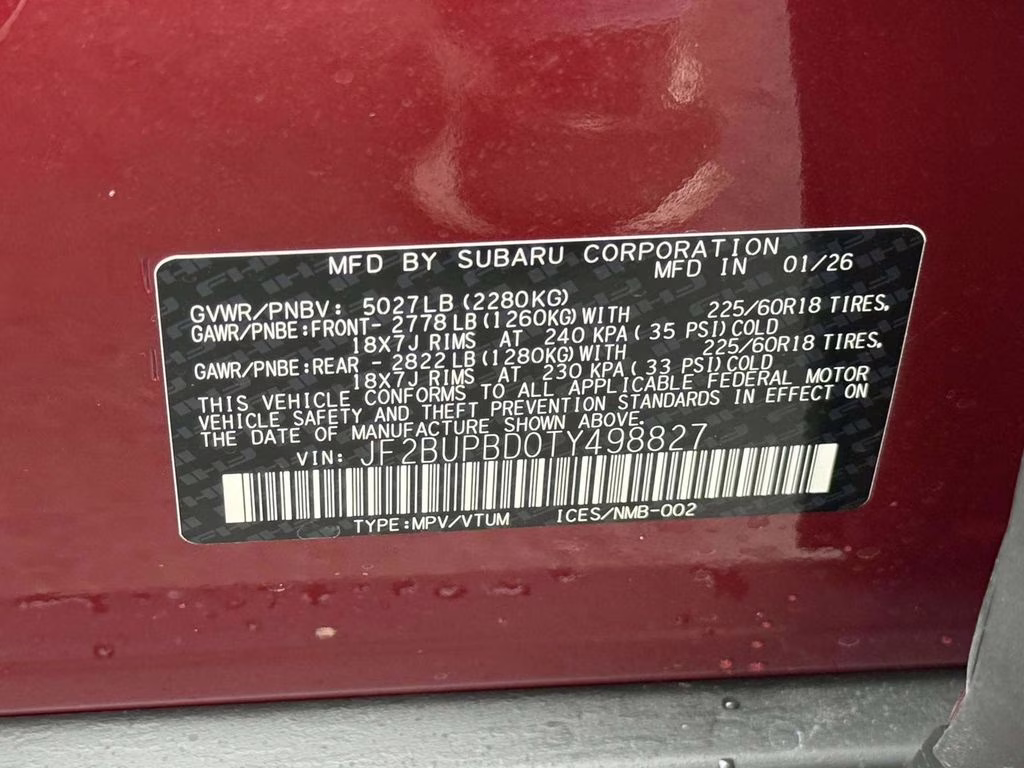 2026 Crimson Red Pearl Subaru Outback Premium AWD SUV
