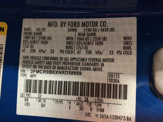 2022 Blue Metallic Ford Bronco Sport Big Bend 4X4 SUV