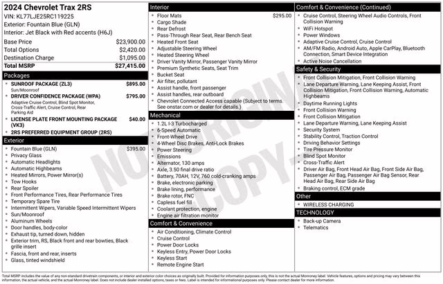 2024 Fountain Blue Chevrolet Trax 2RS FWD SUV