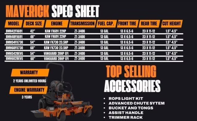 2026 Orange Bad Boy Maverick HD 42 Kawasaki 691V 22