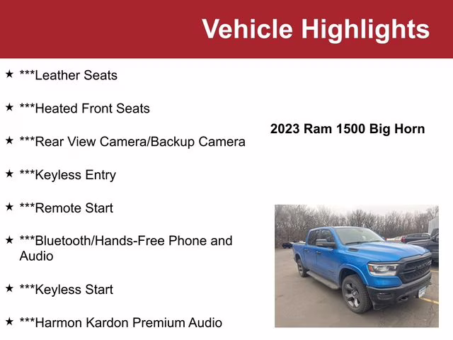 Used 2023 RAM Ram 1500 Pickup Big Horn/Lone Star with VIN 1C6SRFFT2PN523897 for sale in Waite Park, Minnesota