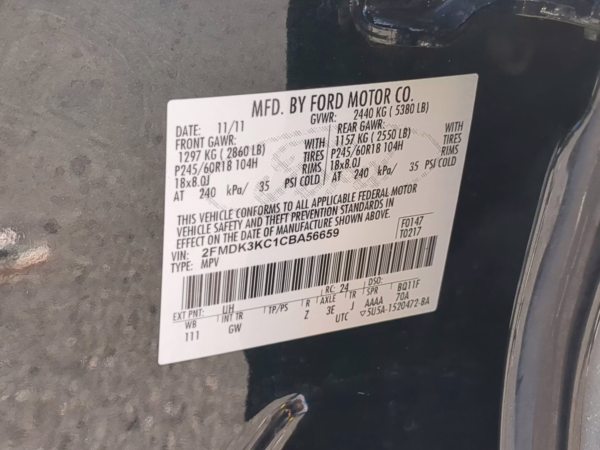 2012 Tuxedo Black Metallic Ford Edge Limited FWD Crossover