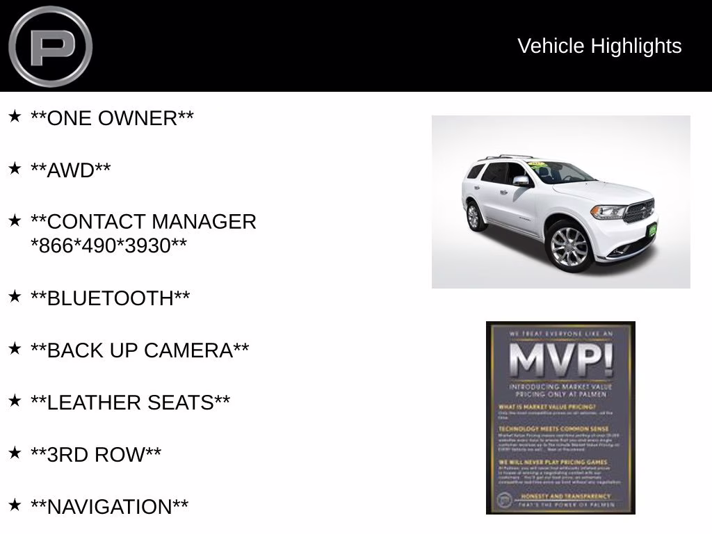 2017 White Knuckle Clearcoat Dodge Durango Citadel AWD SUV