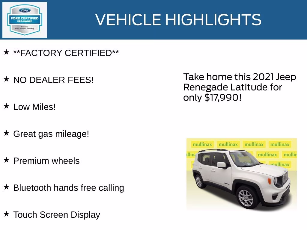2021 Alpine White Clearcoat Jeep Renegade Latitude FWD SUV