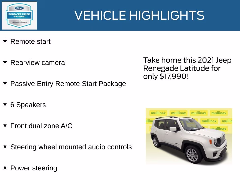 2021 Alpine White Clearcoat Jeep Renegade Latitude FWD SUV
