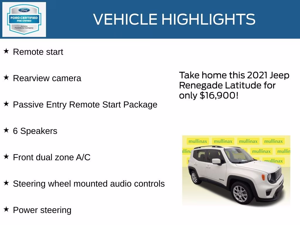 2021 Alpine White Clearcoat Jeep Renegade Latitude FWD SUV