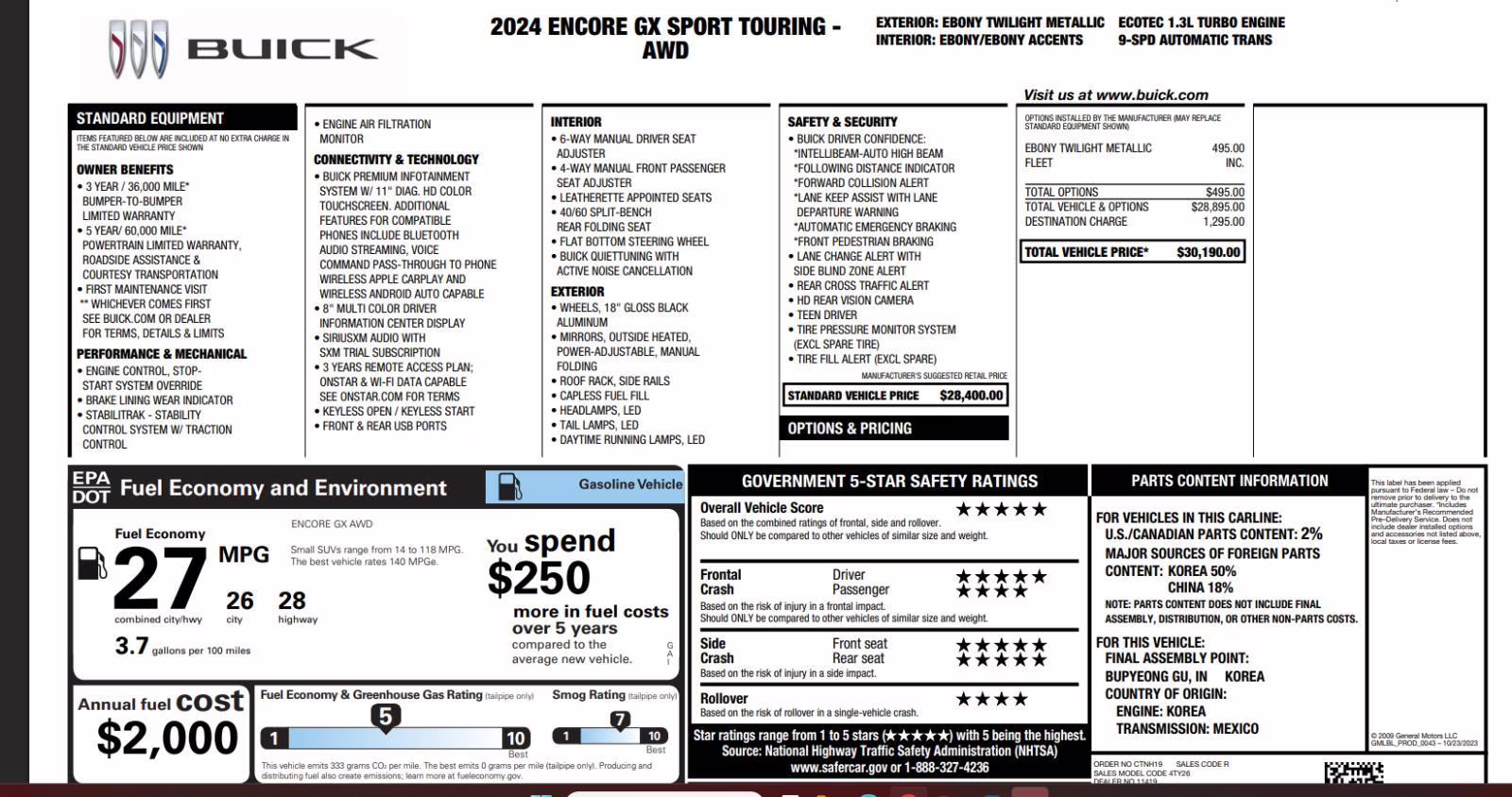 2024 Ebony Twilight Metallic Buick Encore GX Sport Touring AWD SUV