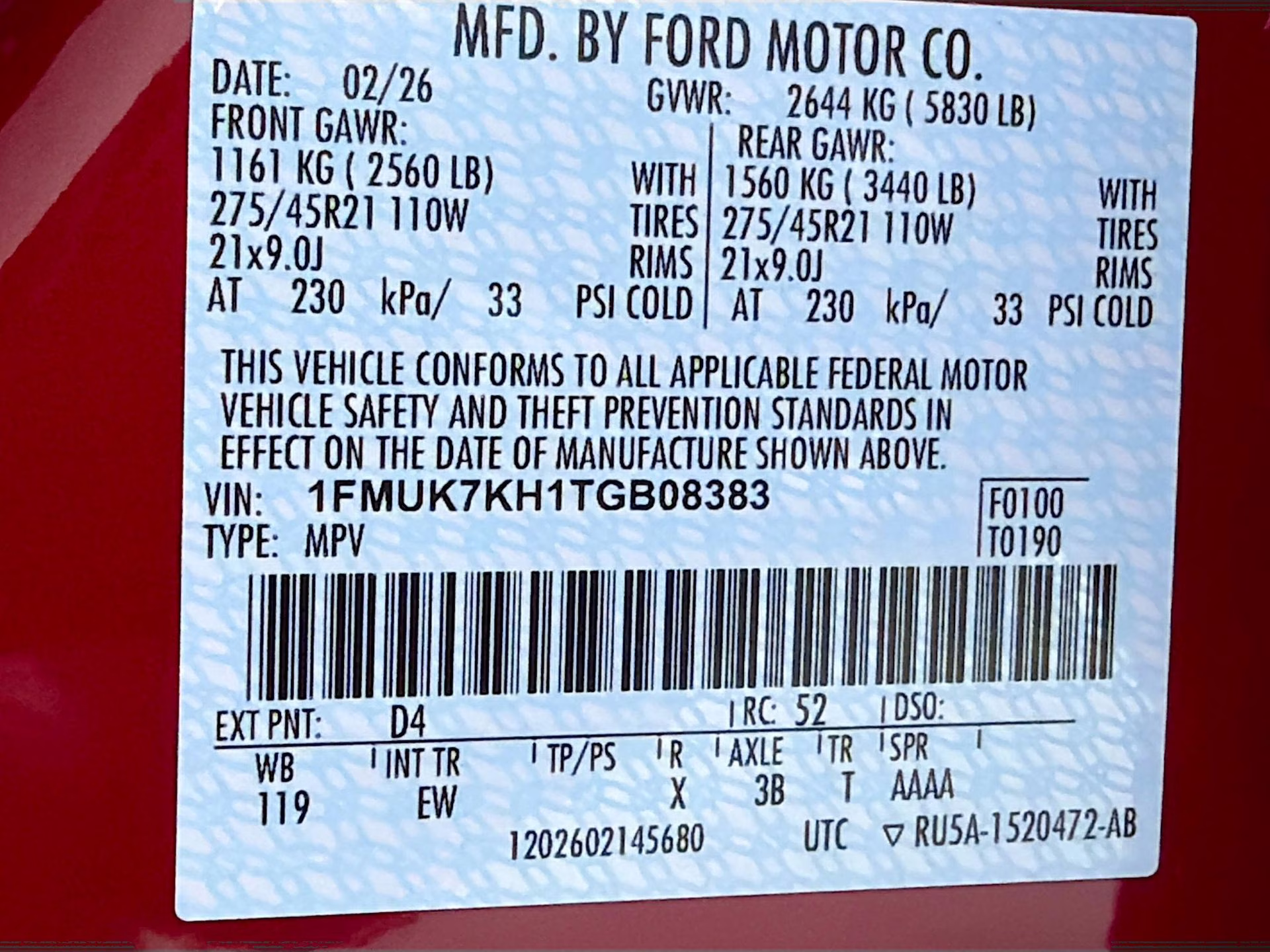 2026 Rapid Red Metallic Tinted Clearcoat Ford Explorer ST-Line RWD SUV