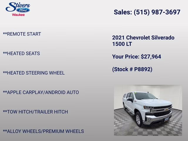 2021 Summit White Chevrolet Silverado 1500 LT 4X4 Truck