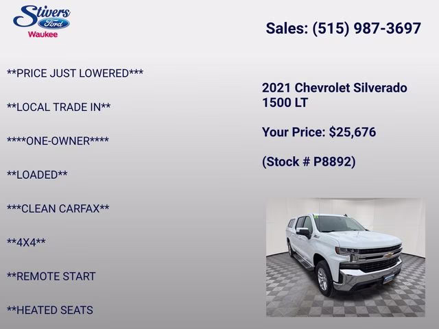 2021 Summit White Chevrolet Silverado 1500 LT 4X4 Truck