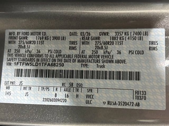 2026 Iconic Silver Metallic Ford F-150 Lariat 4X4 Truck