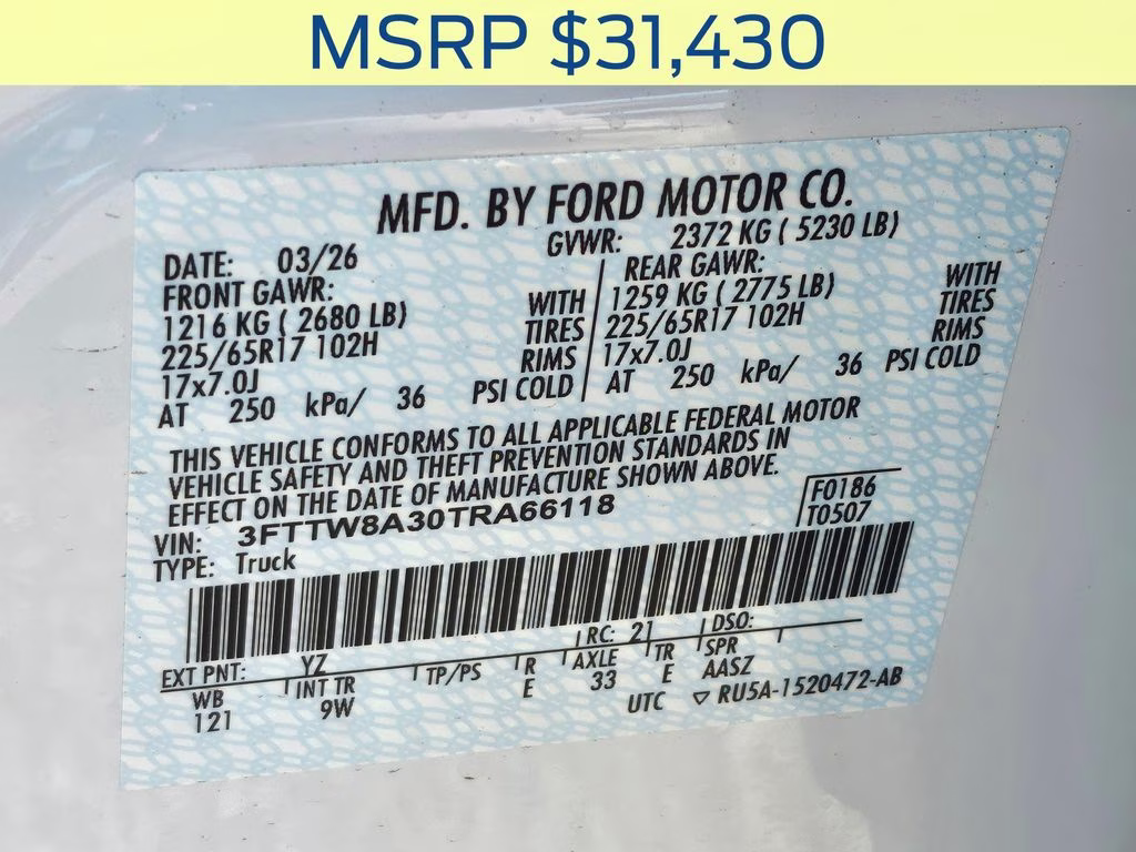 2026 Oxford White Ford Maverick XL FWD Truck