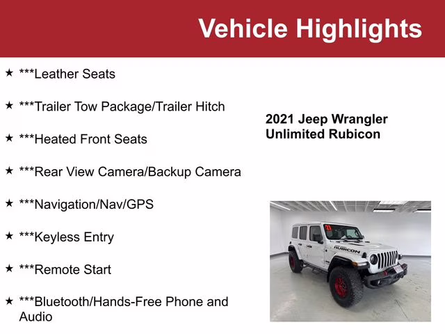 2021 Bright White Clearcoat Jeep Wrangler Unlimited Rubicon 4X4 SUV