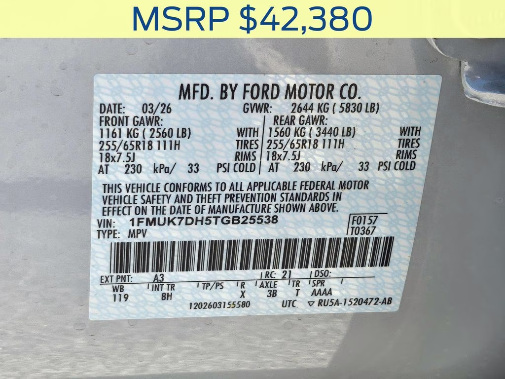 2026 Space White Metallic Ford Explorer Active RWD SUV