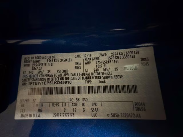 2020 Velocity Blue Metallic Ford F-150 XLT 4X4 Truck