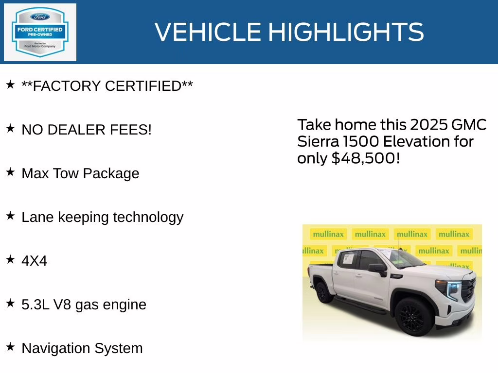 2025 Summit White GMC Sierra 1500 Elevation 4X4 Truck
