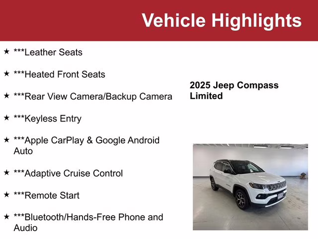 2025 Bright White Clearcoat Jeep Compass Limited 4X4 SUV