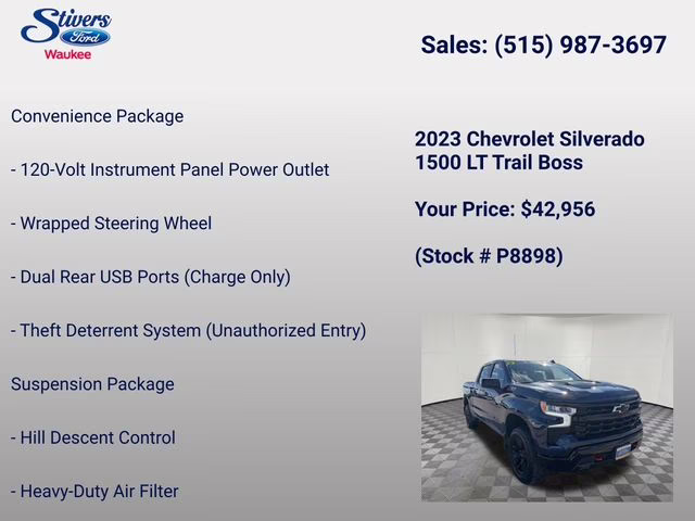 2023 Blue Chevrolet Silverado 1500 LT Trail Boss 4X4 Truck