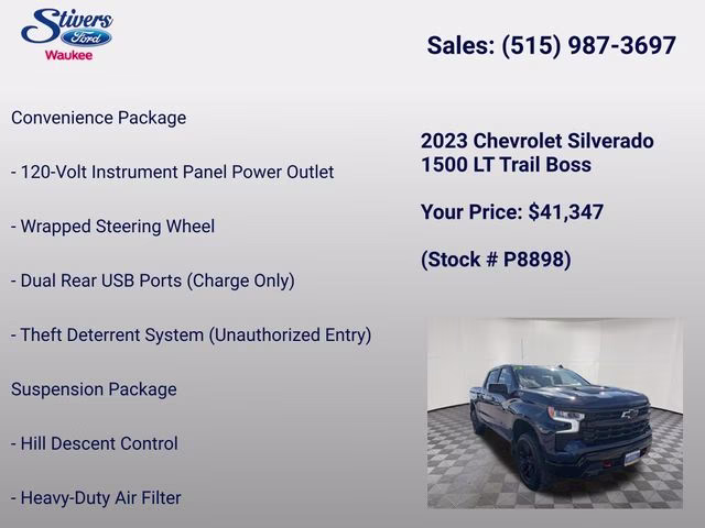 2023 Blue Chevrolet Silverado 1500 LT Trail Boss 4X4 Truck