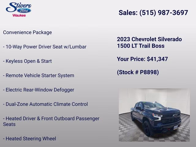 2023 Blue Chevrolet Silverado 1500 LT Trail Boss 4X4 Truck