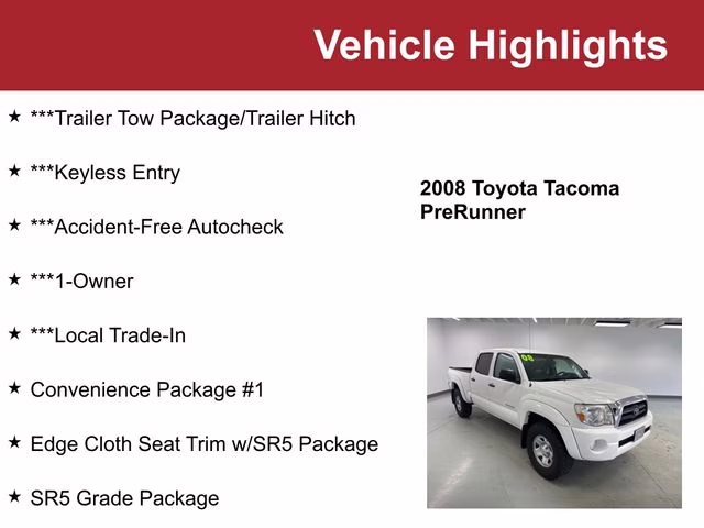 2008 Super White Toyota Tacoma PreRunner RWD Truck