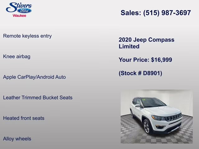 2020 White Clearcoat Jeep Compass Limited 4X4 SUV