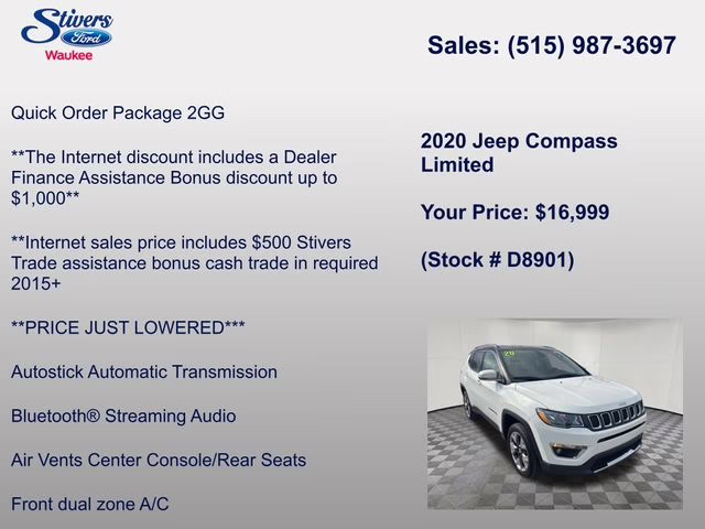 2020 White Clearcoat Jeep Compass Limited 4X4 SUV