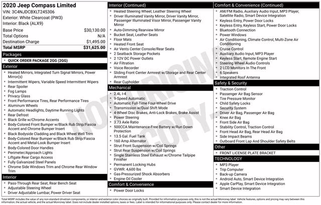 2020 White Clearcoat Jeep Compass Limited 4X4 SUV