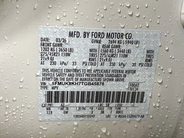 2026 Star White Metallic Tri-Coat Ford Explorer ST-Line 4X4 SUV