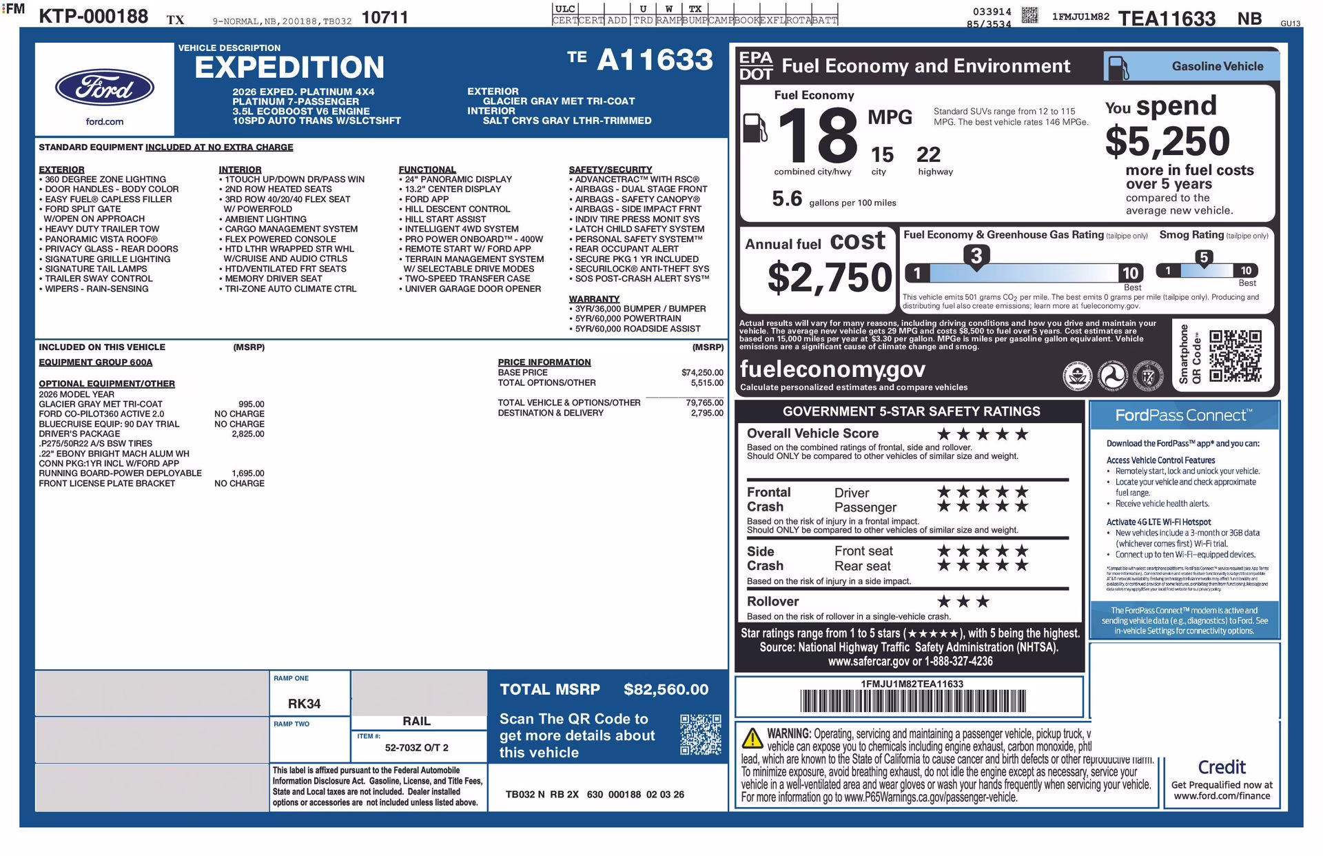 2026 Glacier Gray Metallic Tri-Coat Ford Expedition Platinum 4X4 SUV