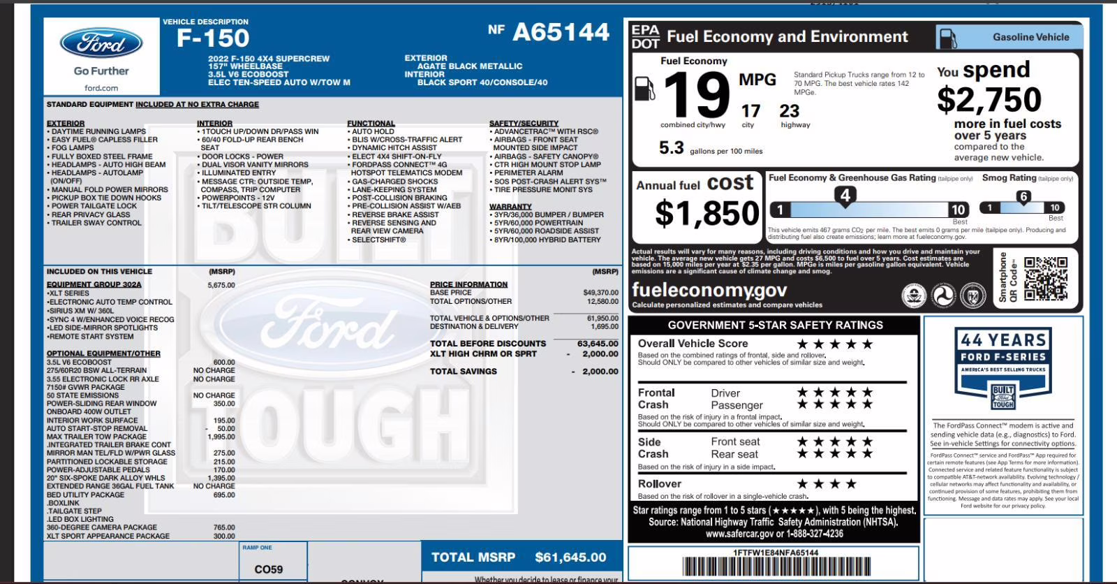 2022 Agate Black Ford F-150 XLT 4X4 Truck