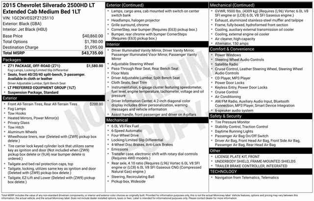 2015 Black Chevrolet Silverado 2500HD LT 4X4 Truck