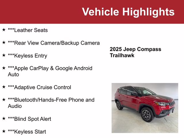 2025 Red Hot Pearlcoat Jeep Compass Trailhawk 4X4 SUV