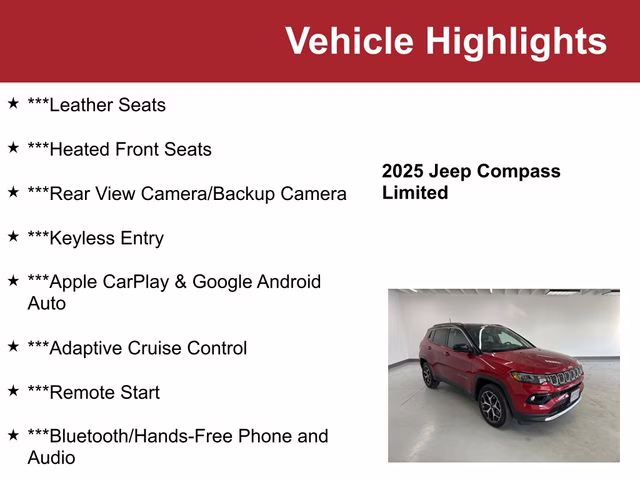 Used 2025 Jeep Compass Limited with VIN 3C4NJDCN6ST521263 for sale in Waite Park, Minnesota
