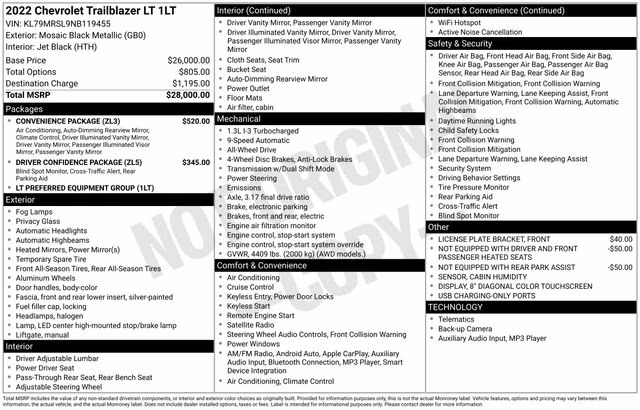 2022 Mosaic Black Metallic Chevrolet Trailblazer LT AWD SUV