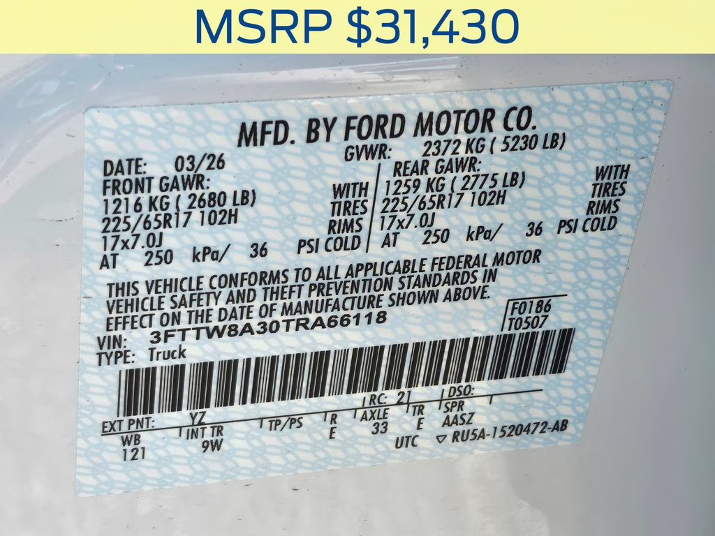 2026 Oxford White Ford Maverick XL FWD Truck