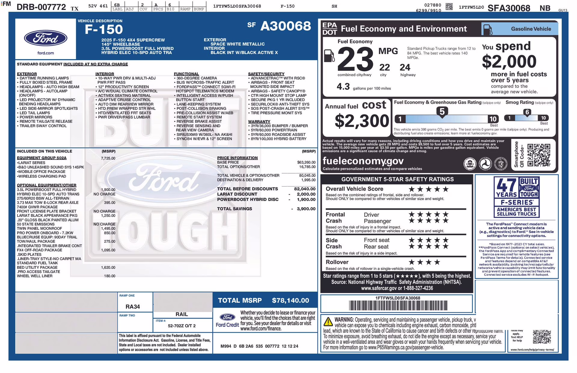 2025 Space White Metallic Ford F-150 Lariat 4X4 Truck