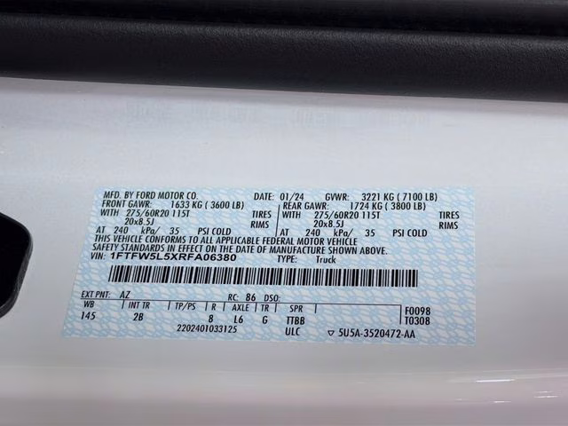 2024 White Metallic Ford F-150 Lariat SHELBY Off Road Supercharged 4X4 Truck