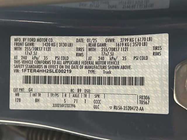 2025 Azure Gray Metallic Tri-Coat Ford Ranger XLT 4X4 Truck