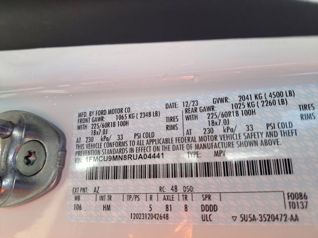 2024 White Metallic Ford Escape ST-Line w/Tech Pkg AWD SUV